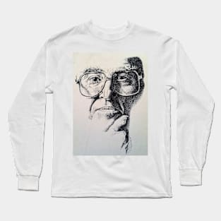 Man with Glasses Thinking Ink Drawing Long Sleeve T-Shirt